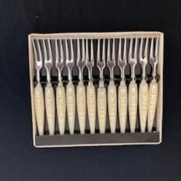 Vtg Unique & Sundry Creations 12 Mini Forks Japan Stainless Steel Charcuterie - Picture 1 of 6